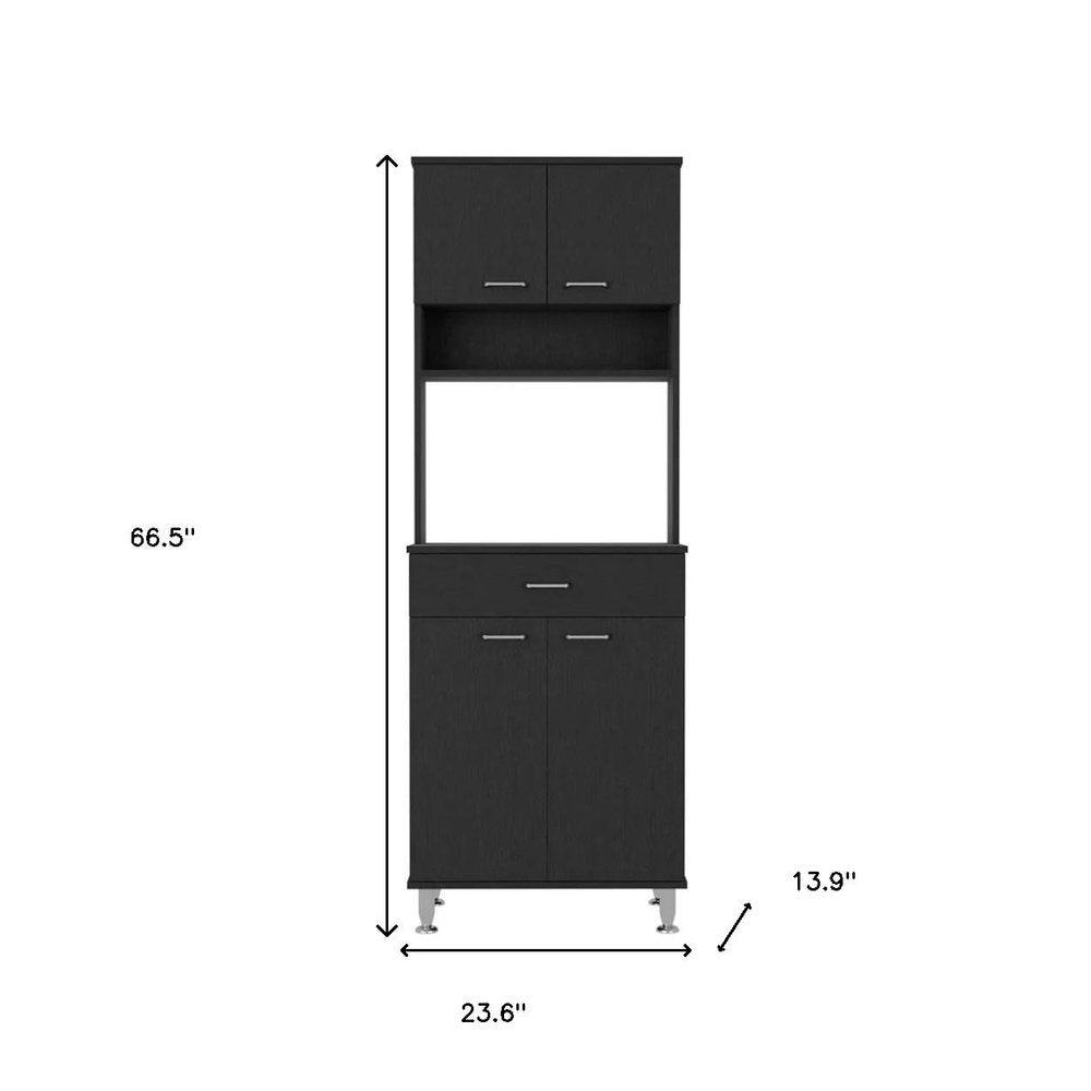 67" Black Wood Four Door Pantry Or Storage Closet