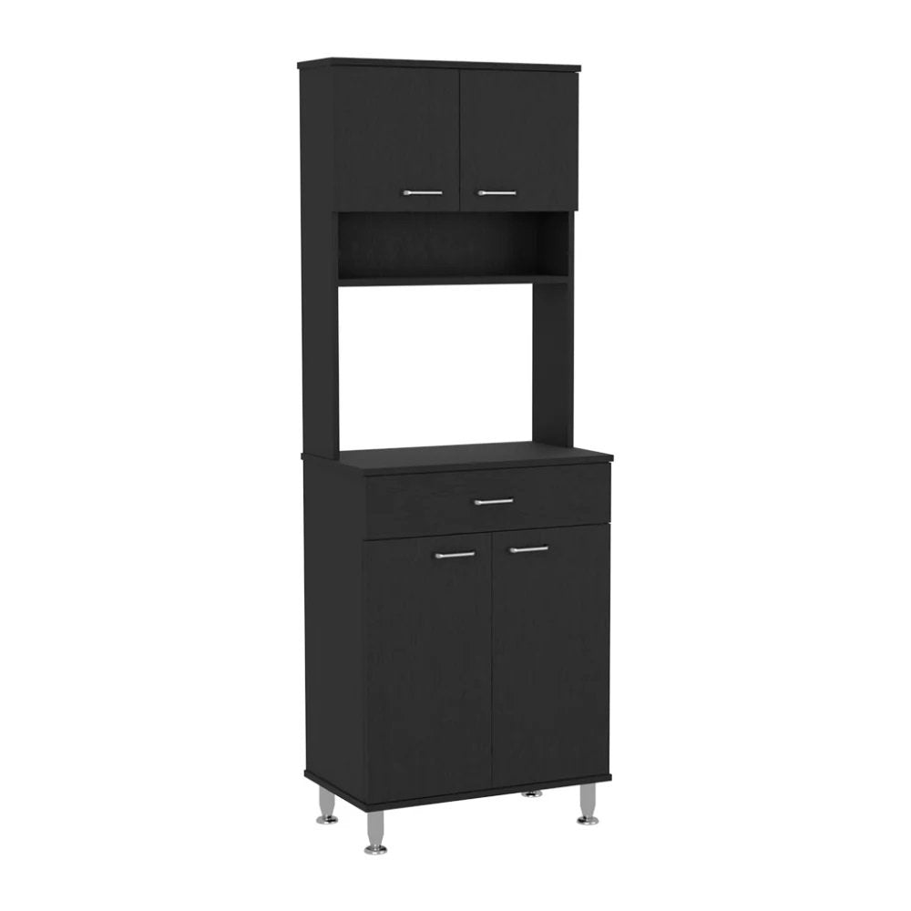 67" Black Wood Four Door Pantry Or Storage Closet