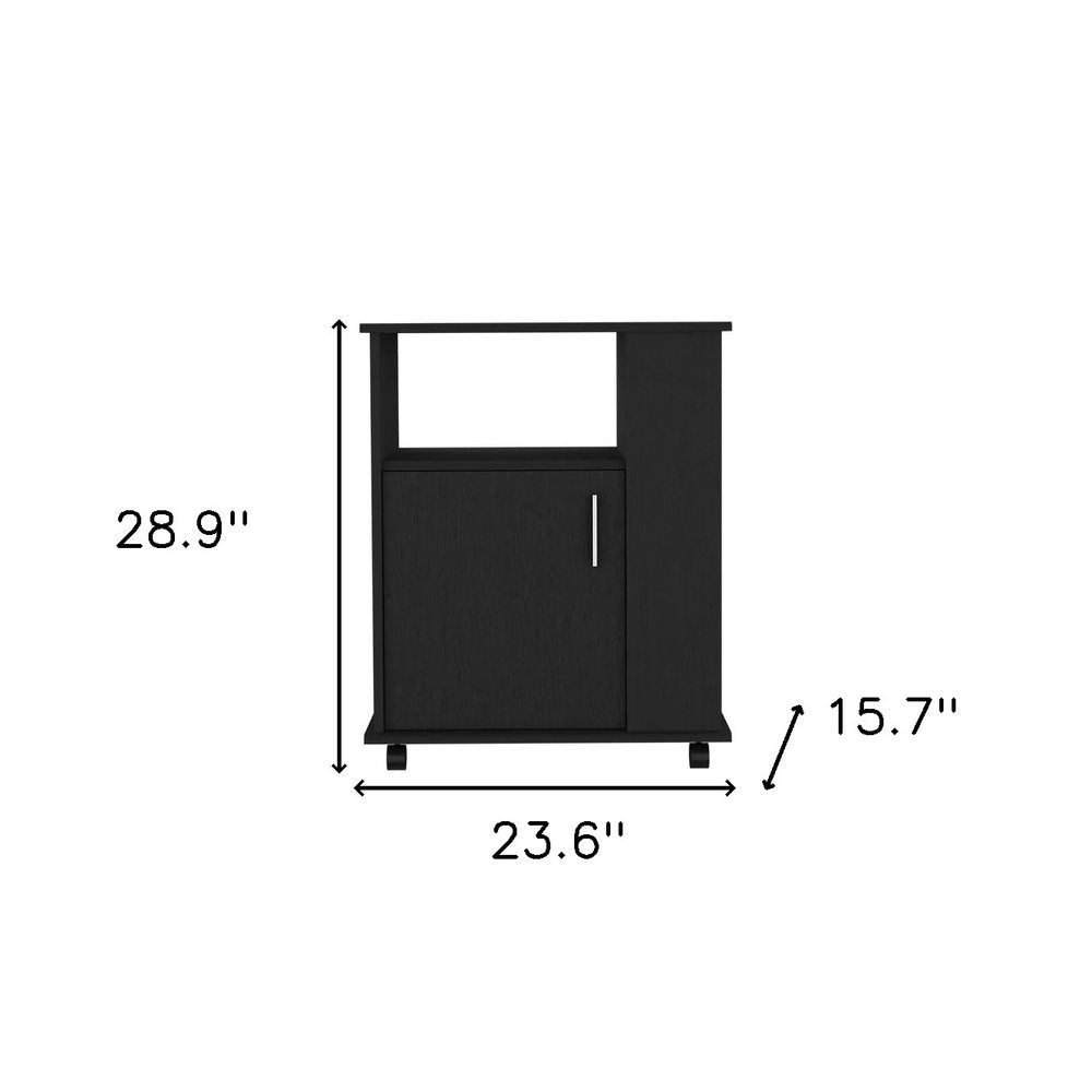 24" Black Wood Flat Door Rolling Kitchen Cart With Storage