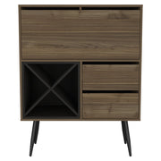 46" Dark Brown and Black Wood Console Bar Cabinet With Single Door And Two Drawers