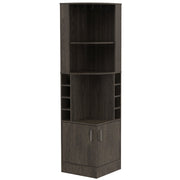 71" Dark Brown Wood Corner Bar Cabinet With Two Doors