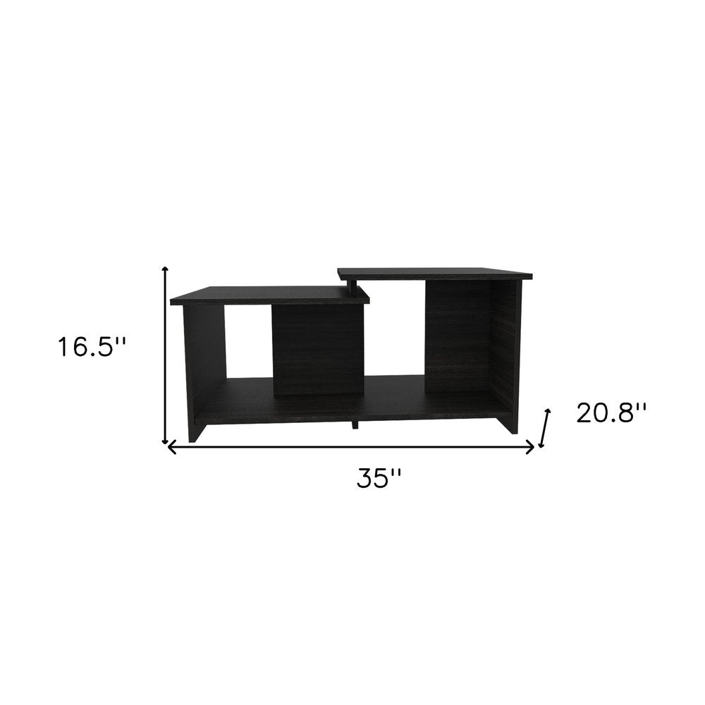 35" Black Wood Abstract Coffee Table