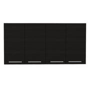 47" Black Wood Wall Mounted Accent Cabinet With Four Doors