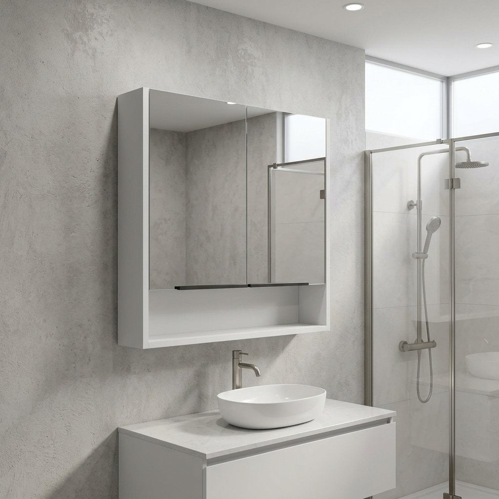24" White Wood Floating Single Door Bathroom Vanity And Medicine Cabinet With Mirror