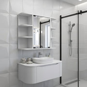 24" White Wood Floating Double Door Bathroom Vanity And Medicine Cabinet With Mirror