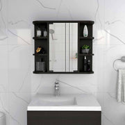 24" Black Wood Floating Double Door Bathroom Vanity And Medicine Cabinet With Mirror