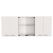 59" White Wood Wall Mounted China Cabinet With Six Doors