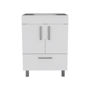 24" White Wood Freestanding Double Door Bathroom Vanity With Sink