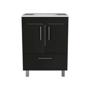 24" Black Wood Freestanding Bathroom Vanity With White Sink
