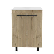24" Oak Wood Freestanding Double Door Bathroom Vanity With White Sink