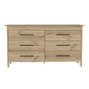 59" Natural And Black Wood Six Drawer Double Dresser