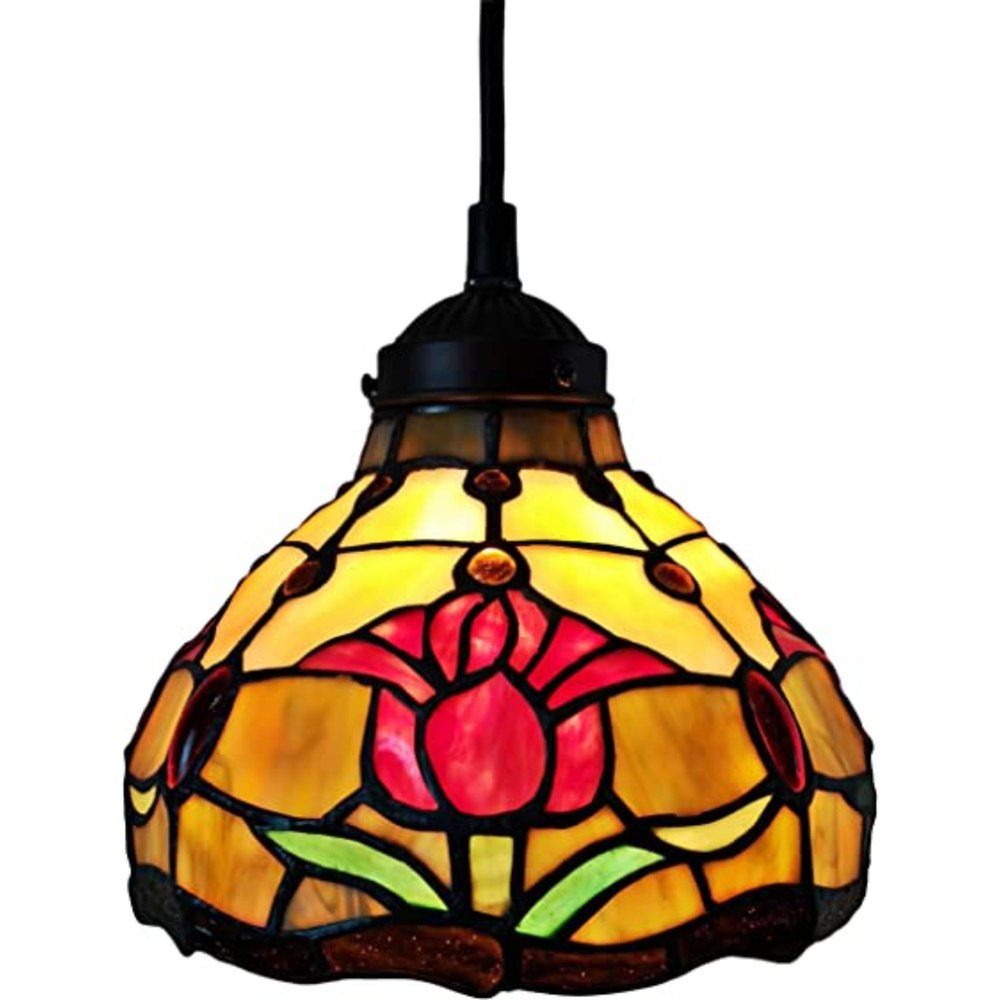 Red And White Unique Statement Tiffany Glass Dimmable Chandelier With Red And White Shades