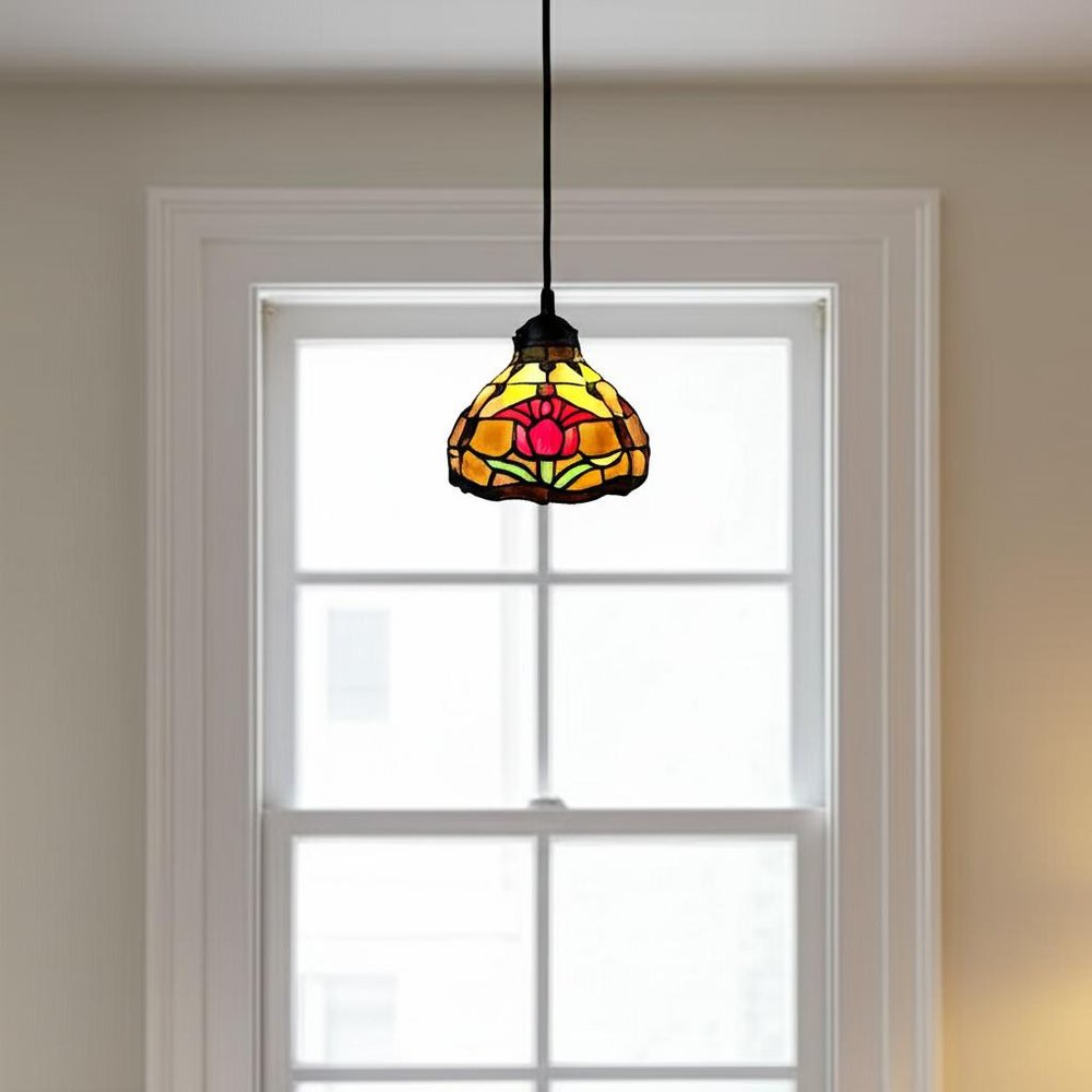 Red And White Unique Statement Glass and Tiffany Glass Dimmable Chandelier With Red And White Shades