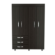 68" Black Wood Four Door Three Drawer Combo Dresser