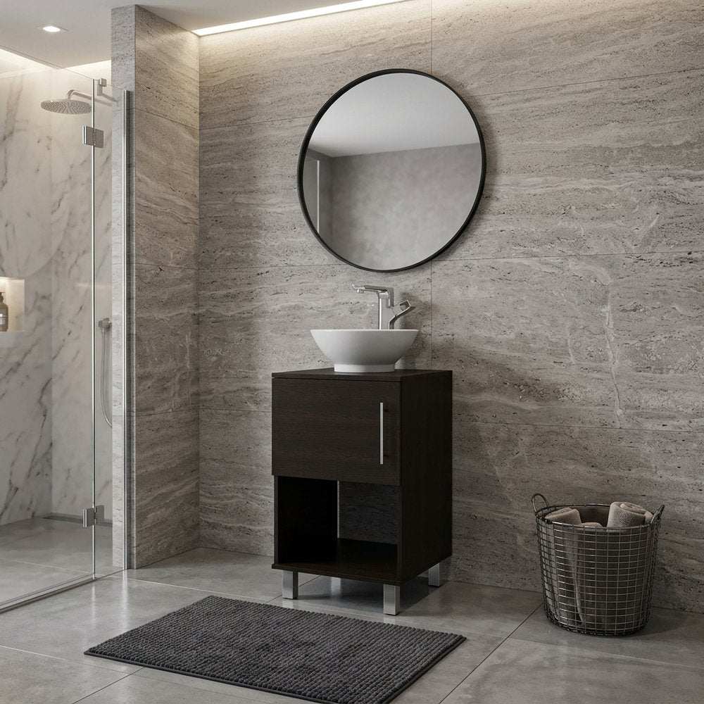 18" Wood Freestanding Single Door Bathroom Vanity With White Sink