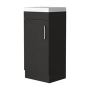 16" Black Wood Freestanding Single Door Bathroom Vanity With White Sink