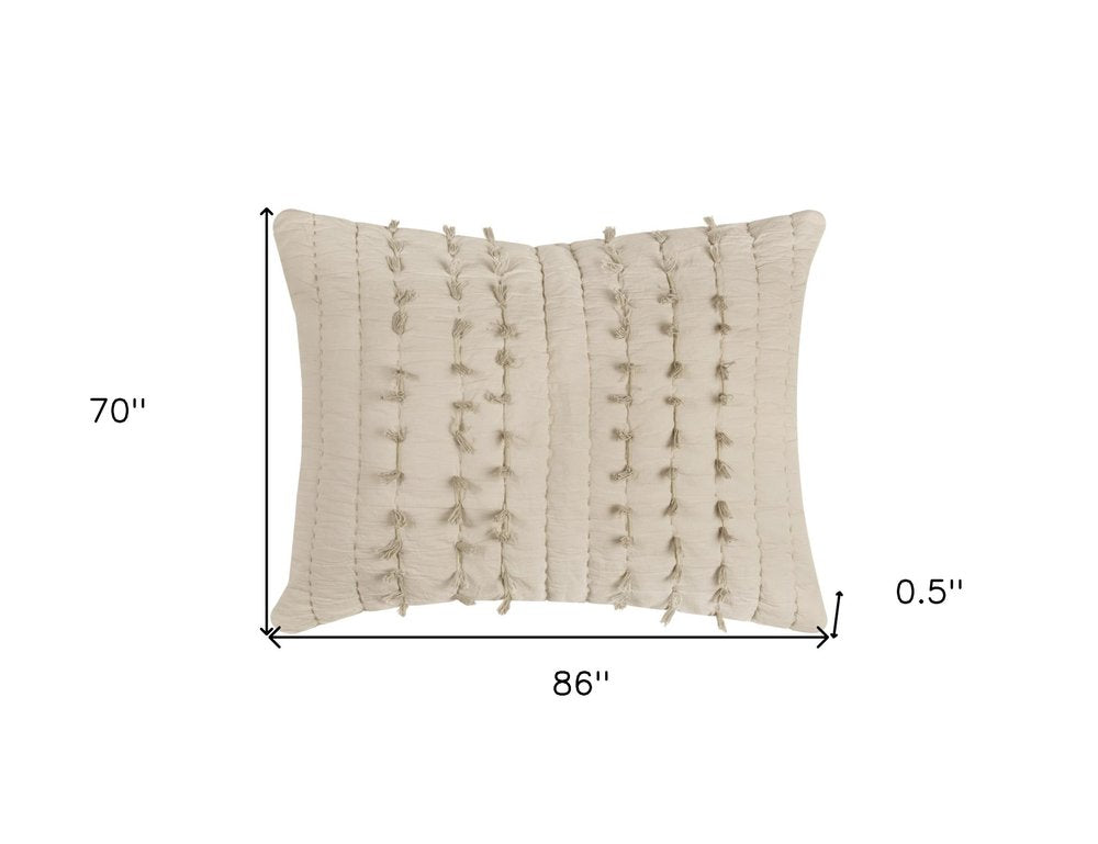 86" X 70" Natural Striped Cotton Quilt