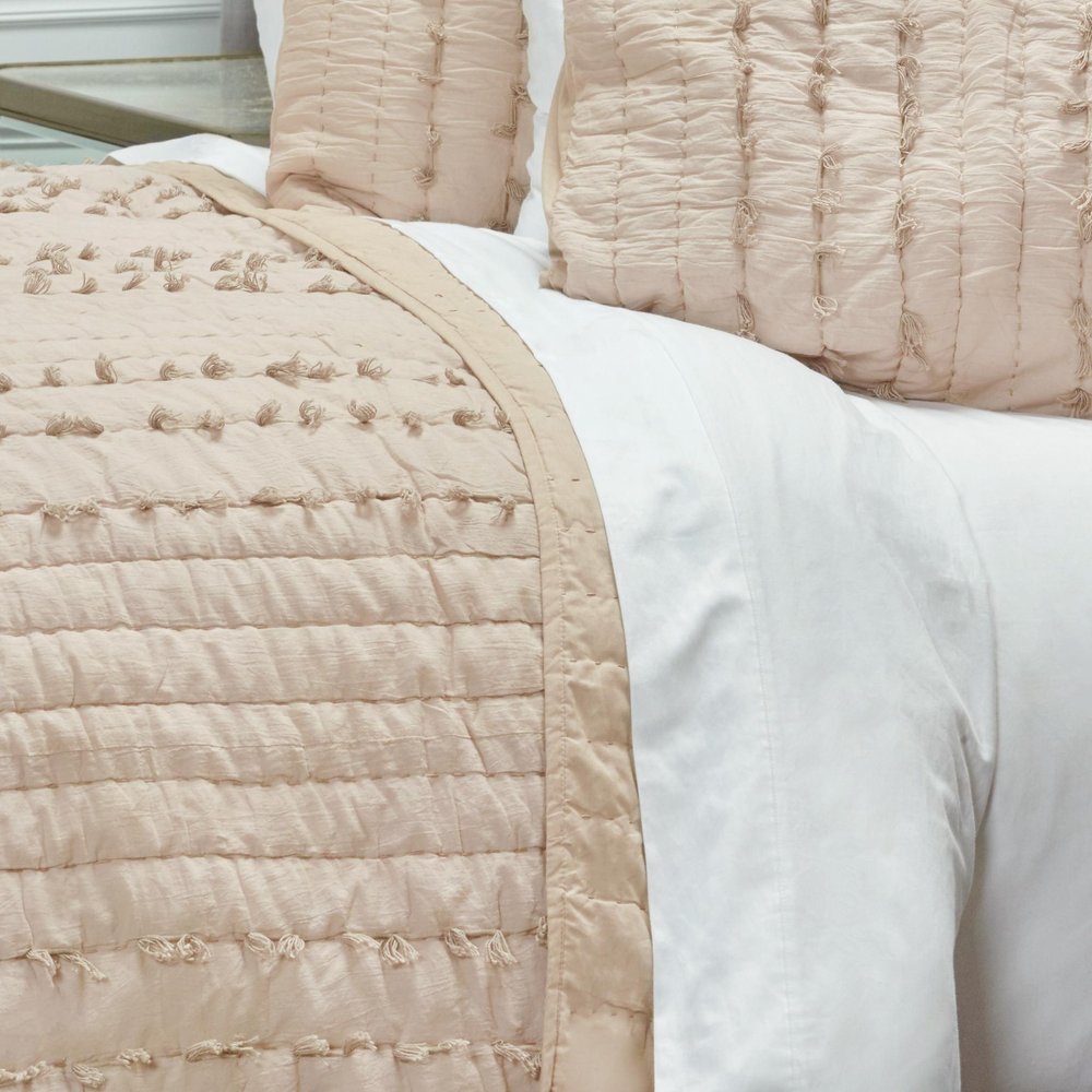 86" X 70" Natural Striped Cotton Quilt