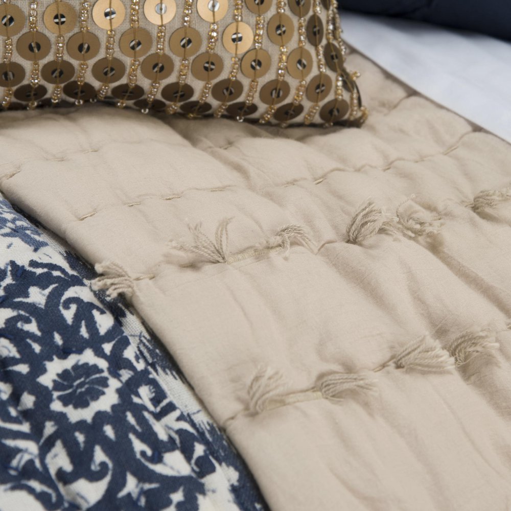 86" X 70" Natural Striped Cotton Quilt