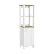 16" White And Natural Wood Freestanding Single Door Bathroom Vanity