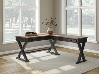 Wildenauer - 4 Pc. - Home Office Desk And Return, Swivel Desk Chair, Bookcase - Brown / Black