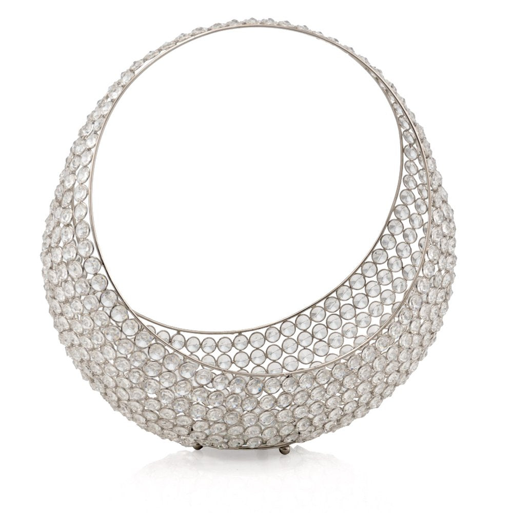 13" Silver and Faux Crystal Bling Ring Basket