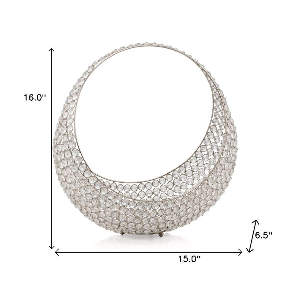 13" Silver and Faux Crystal Bling Ring Basket