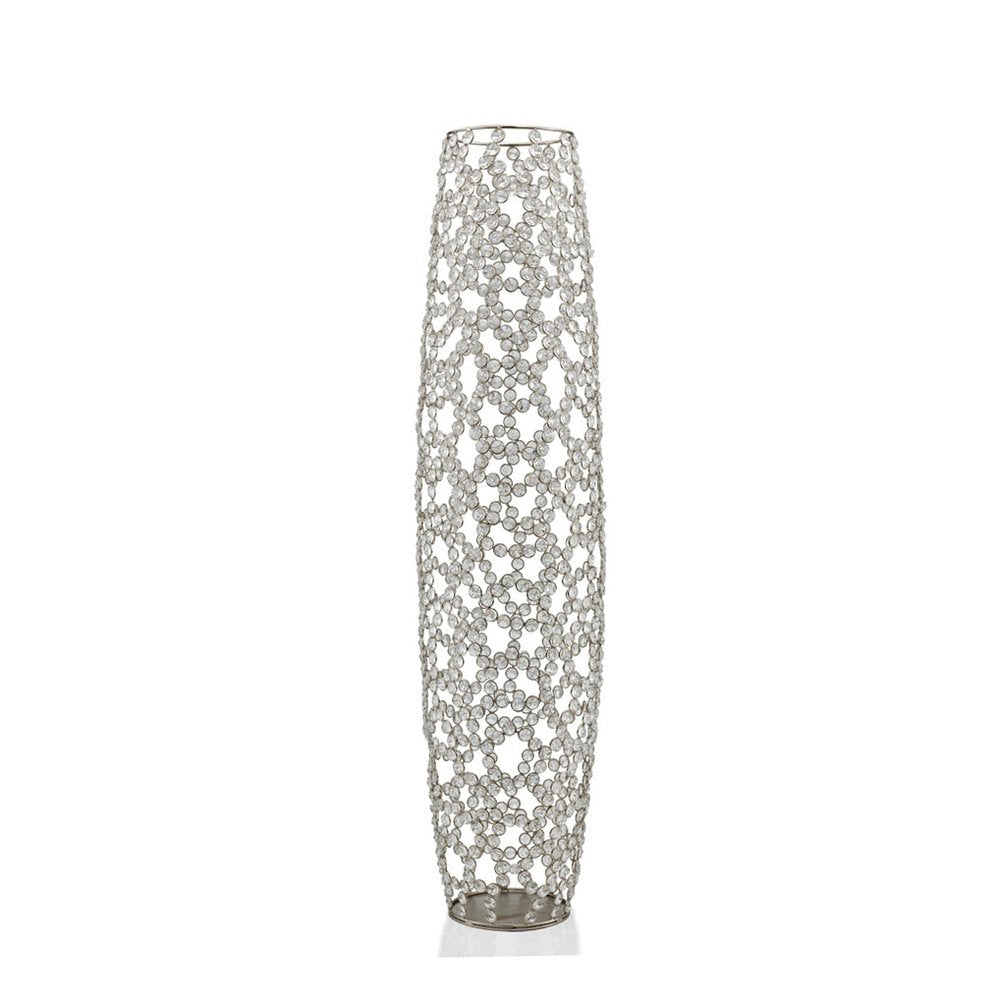 40" Silver Oval Crystal Glass Floor Vase With Faux Crystals
