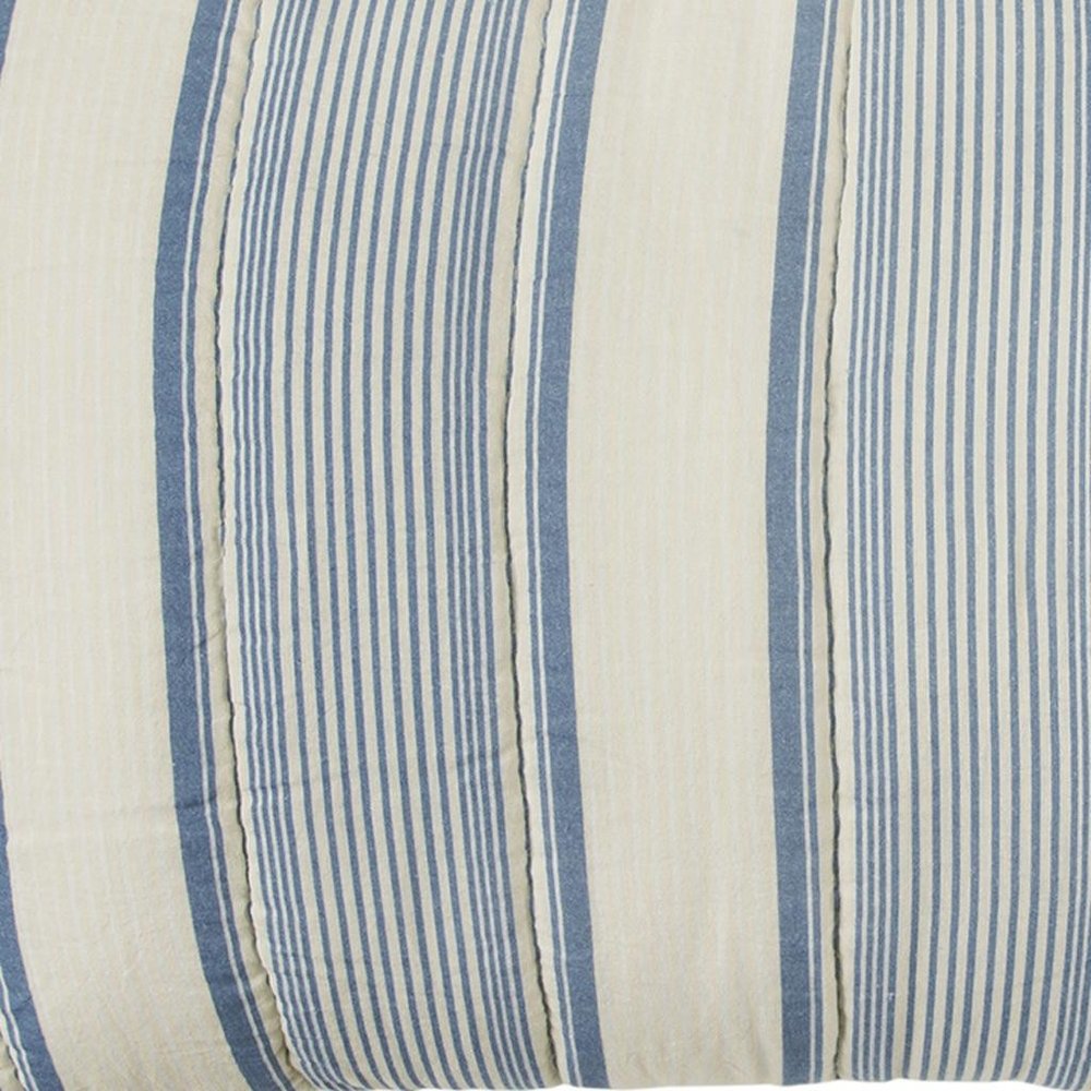94" X 68" Indigo Striped Cotton Quilt