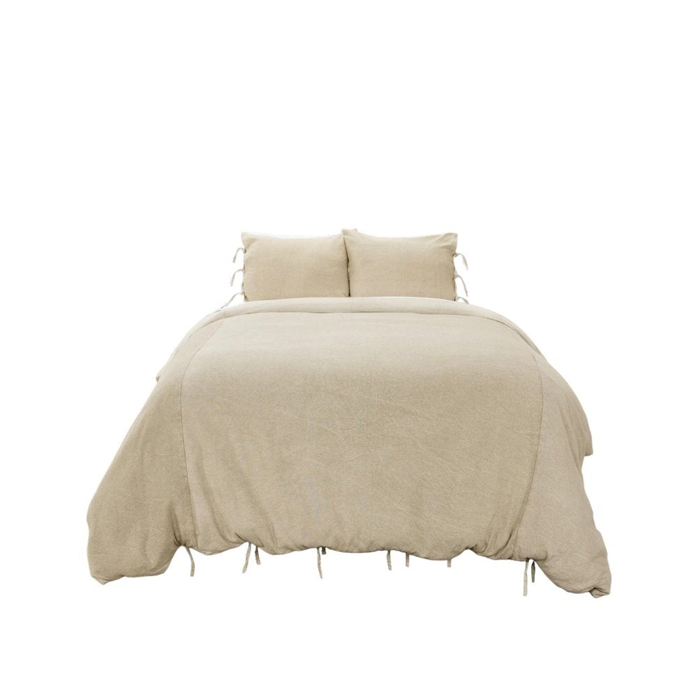 Natural King Cotton Washable Polyester Duvet Cover Set With Two Shams