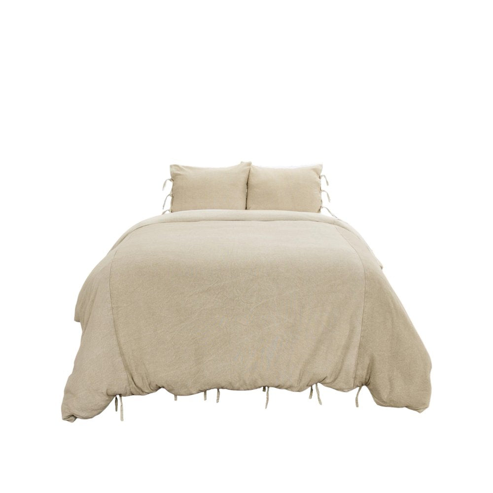Natural King Cotton Washable Polyester Duvet Cover Set With Two Shams