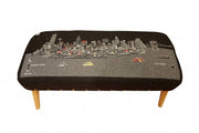 38" Gray Wool and Brown Ottoman