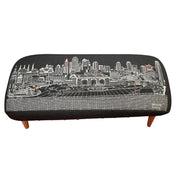 38" Black Wool and Brown Ottoman