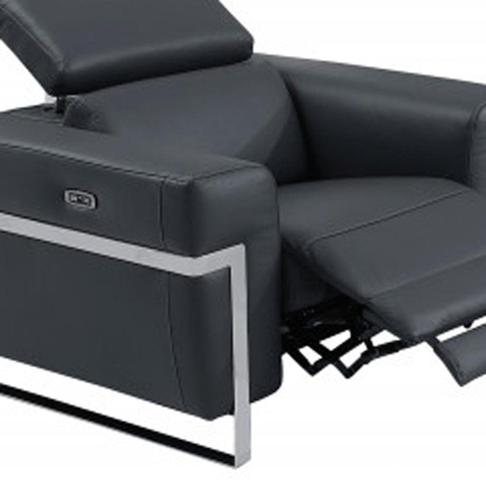 Three Piece Indoor Dark Gray Italian Leather Six Person Seating Set