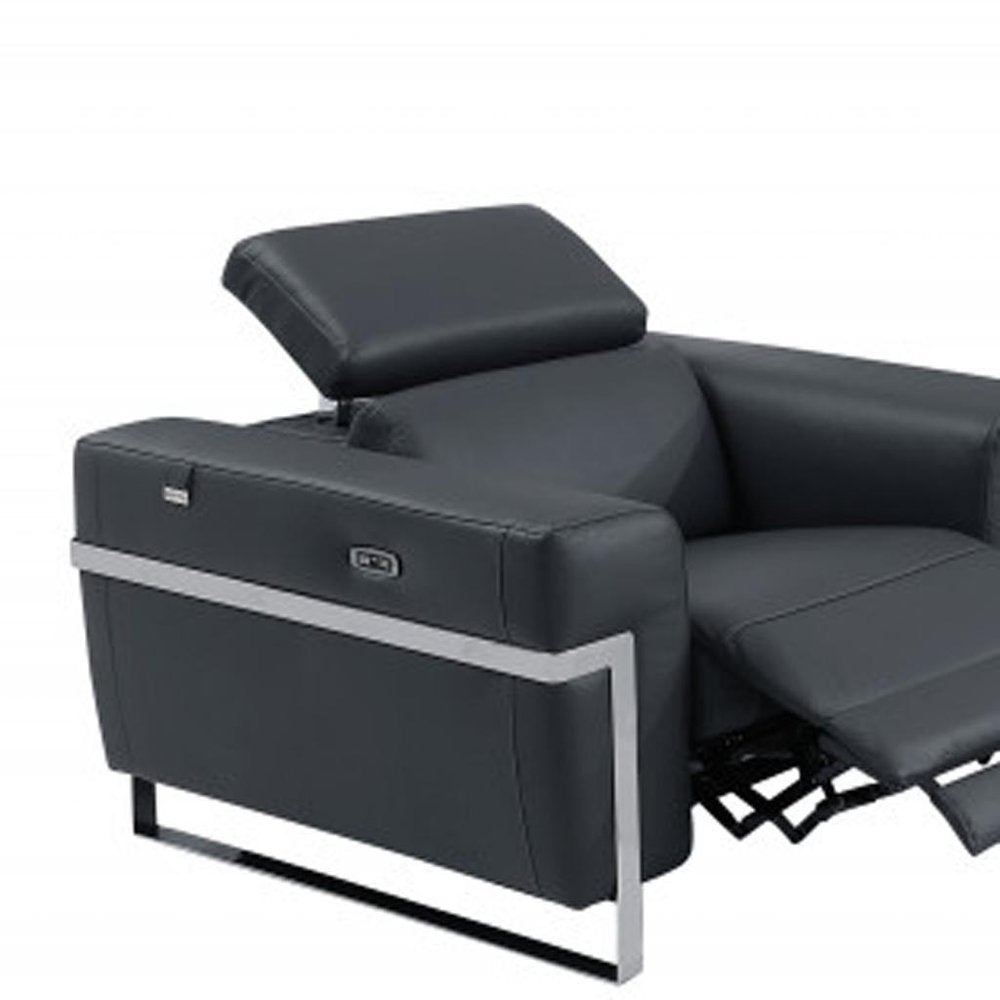 Three Piece Indoor Dark Gray Italian Leather Six Person Seating Set