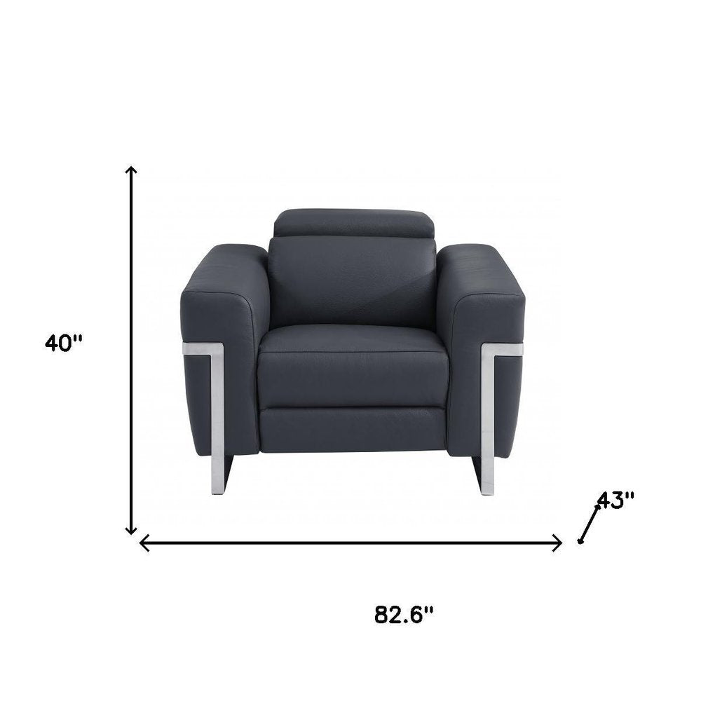 Three Piece Indoor Dark Gray Italian Leather Six Person Seating Set