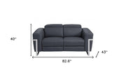 Two Piece Indoor Dark Gray Italian Leather Five Person Seating Set