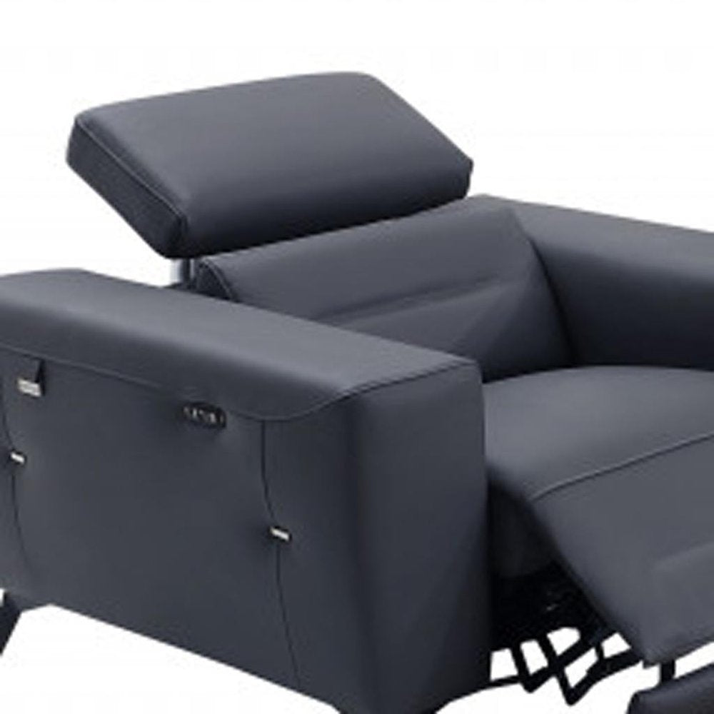 Three Piece Indoor Dark Gray Italian Leather Six Person Seating Set