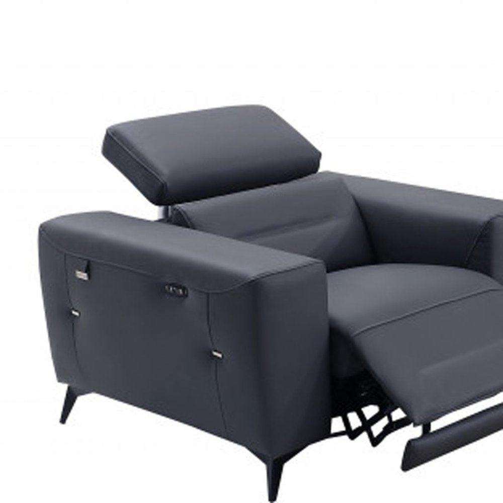 Three Piece Indoor Dark Gray Italian Leather Six Person Seating Set