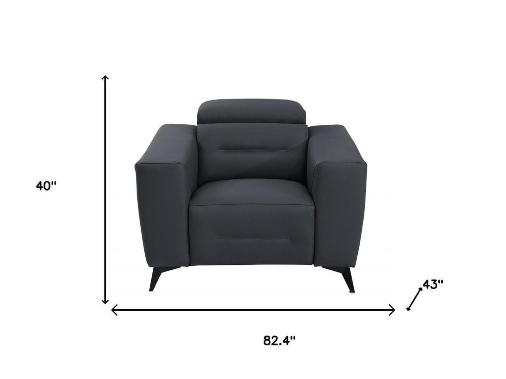 Three Piece Indoor Dark Gray Italian Leather Six Person Seating Set