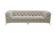 97" Beige Velvet Sofa With Gold Legs