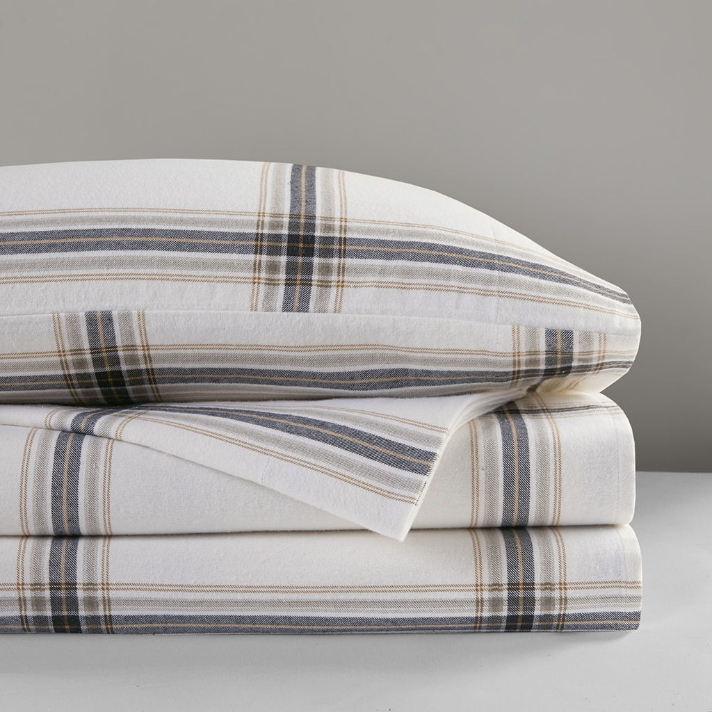 Flannel - 3 Piece Twin Sheet Set - Tan Plaid