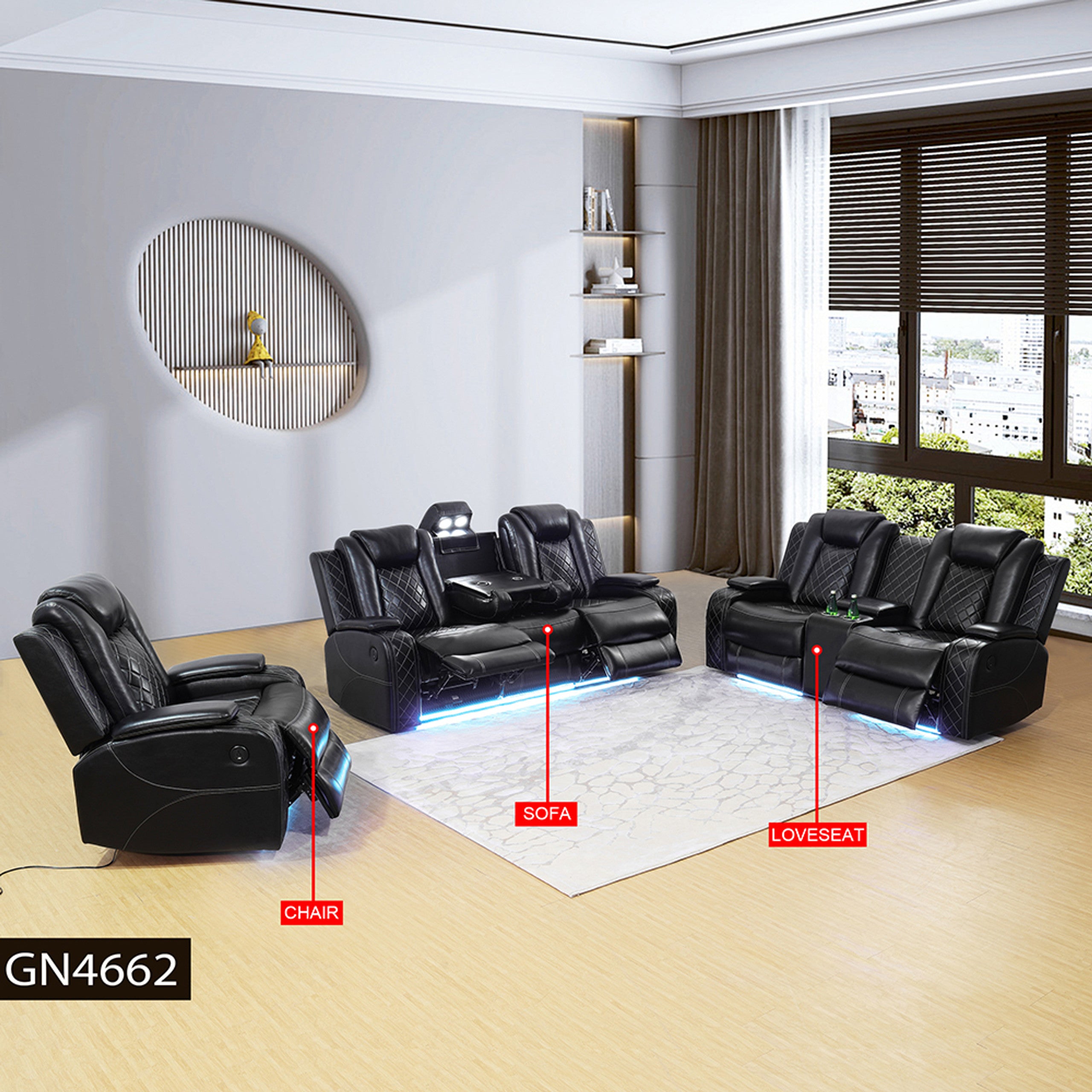 3pc Set Reclining Set in Leather