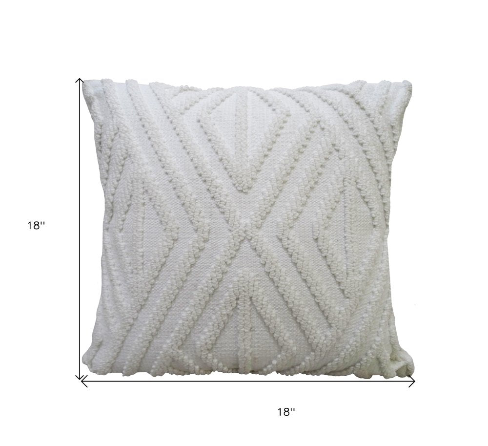 18" X 18" White Zippered Diamond Indoor Outdoor Throw Pillow