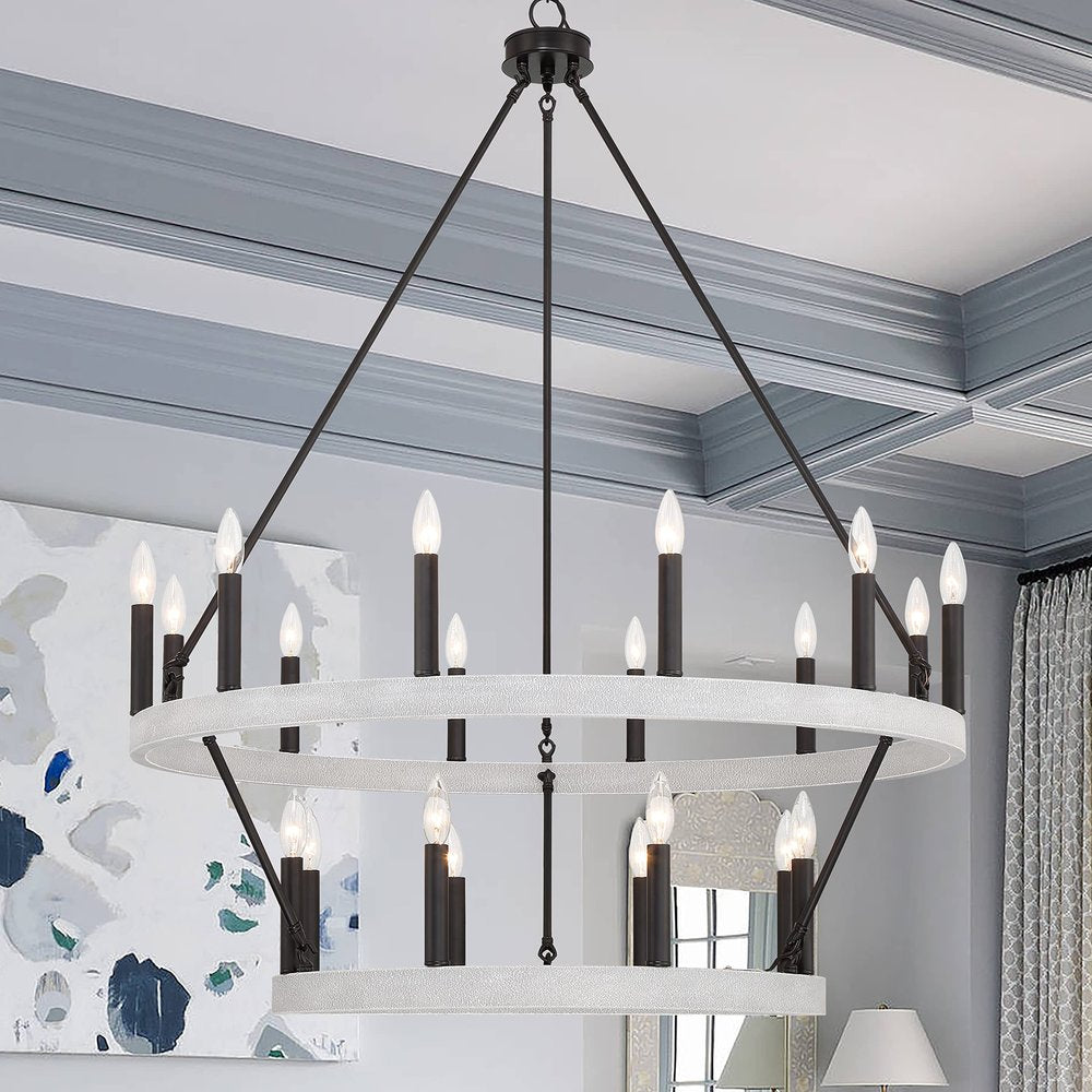 Black And White Candle Style Multi Light Metal Dimmable Chandelier