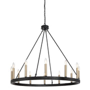 Black And Gold Candle Style Twelve Light Metal Dimmable Chandelier