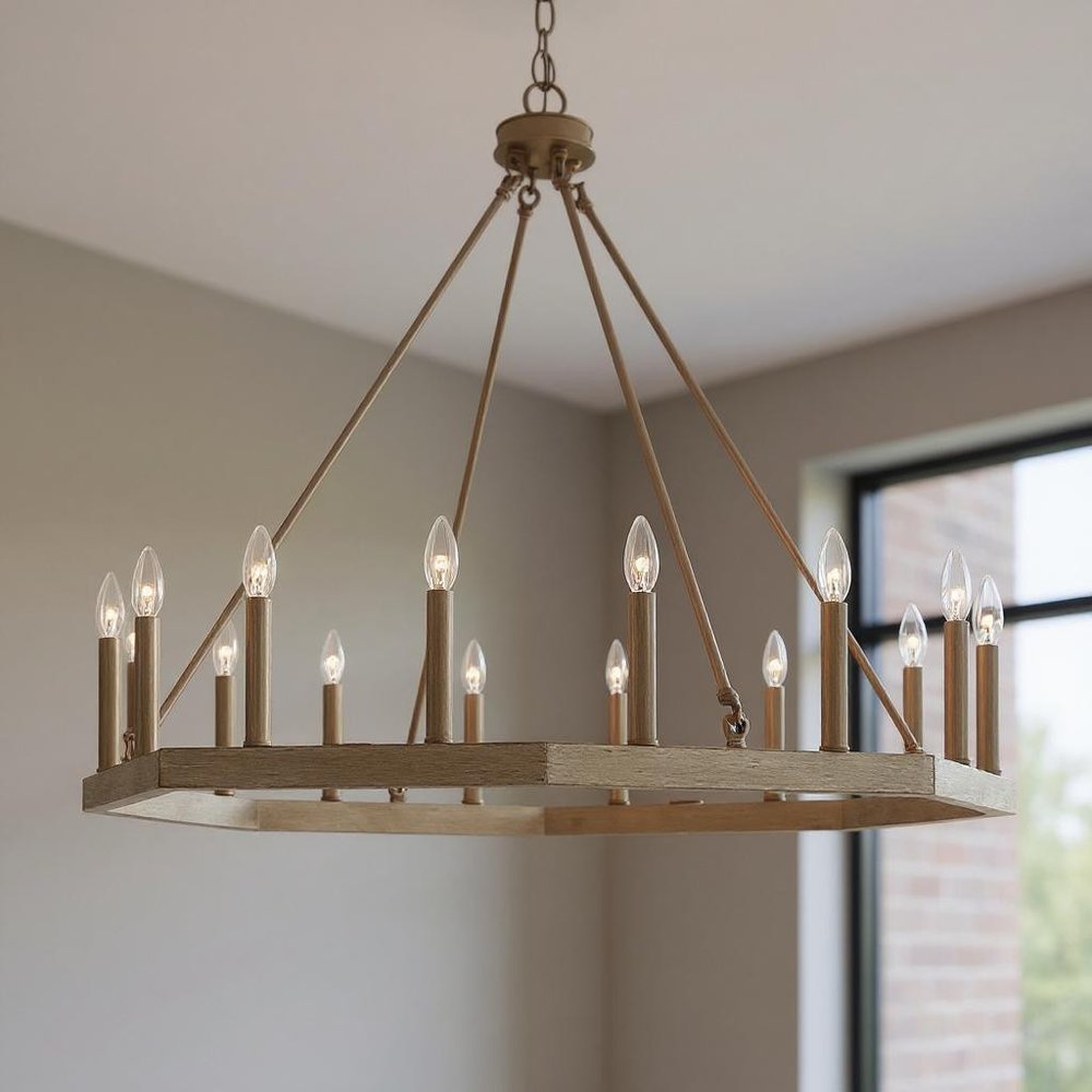 Brass Candle Style Multi Light Metal Dimmable Chandelier