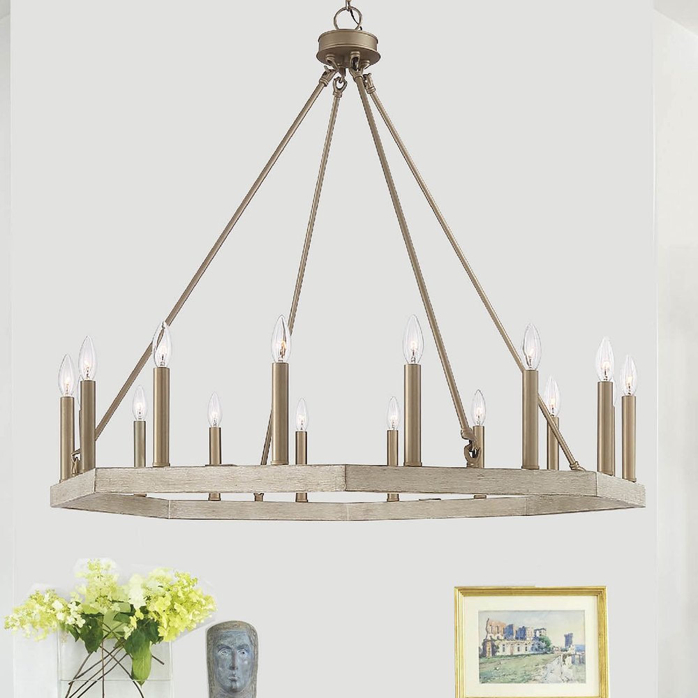 Brass Candle Style Multi Light Metal Dimmable Chandelier
