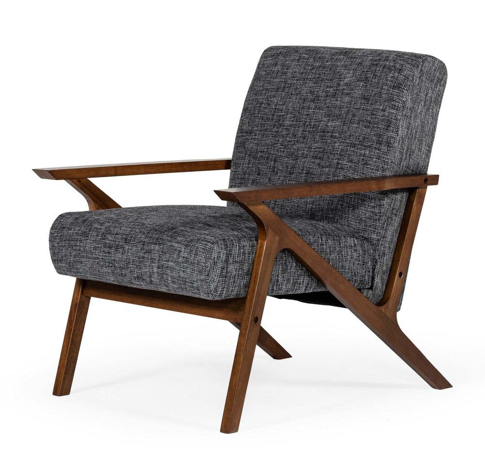 24" Gray And Brown Upholstered Arm Chair