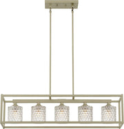 Silver Kitchen Island Five Light Metal Dimmable Chandelier With Clear Shades